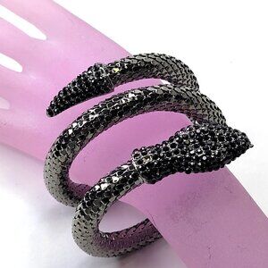 Vintage Mesh Black Rhinestone 3 Coil Serpent SIlver Snake Bracelet